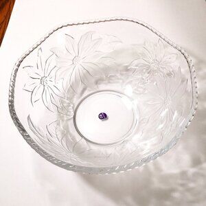 Frosted And Clear Festive Poinsettia Glass Serving Bowl Large 11.5" Dia. 4.5"H